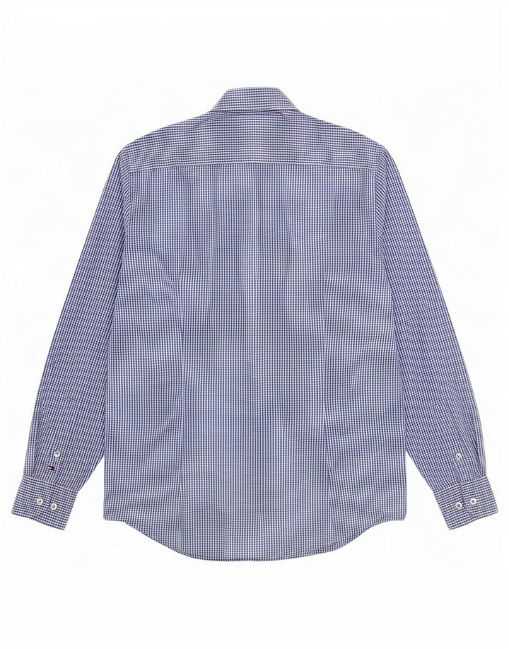 Tommy Hilfiger Mens Fitted Shirt Size 39 15 1/2 Medium Blue Gingham Cotton