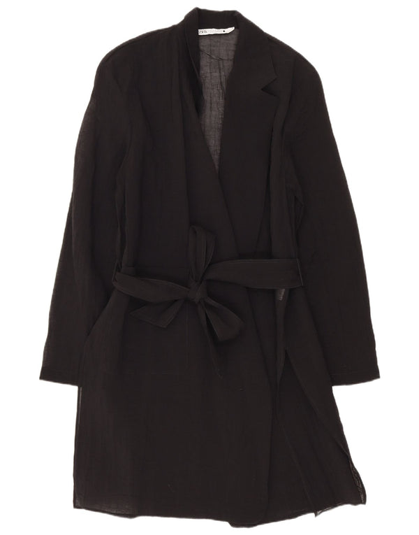 Zara Womens See Through Longline Cardigan Top UK 14 Medium Black Viscose