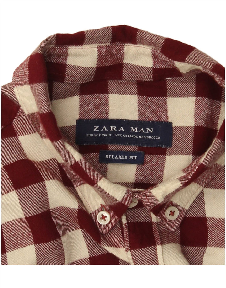Zara Mens Relaxed Fit Flannel Shirt Medium Burgundy Check
