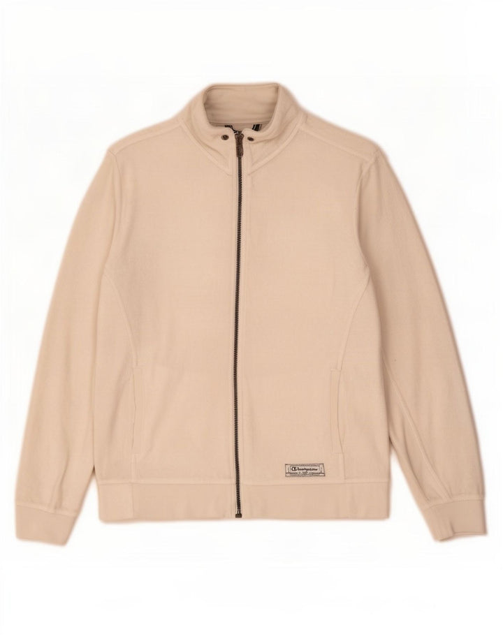 Champion Womens Easy Fit Tracksuit Top Jacket UK 14 Medium Beige Cotton
