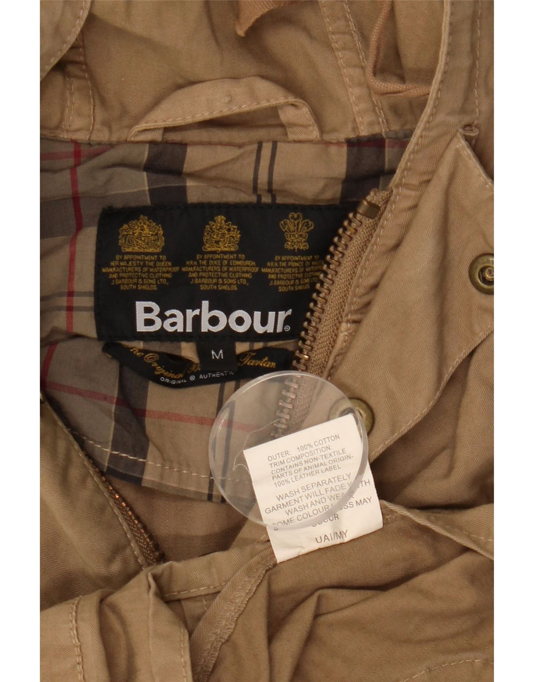 Barbour Mens Hooded Parka Jacket UK 38 Medium Beige Cotton