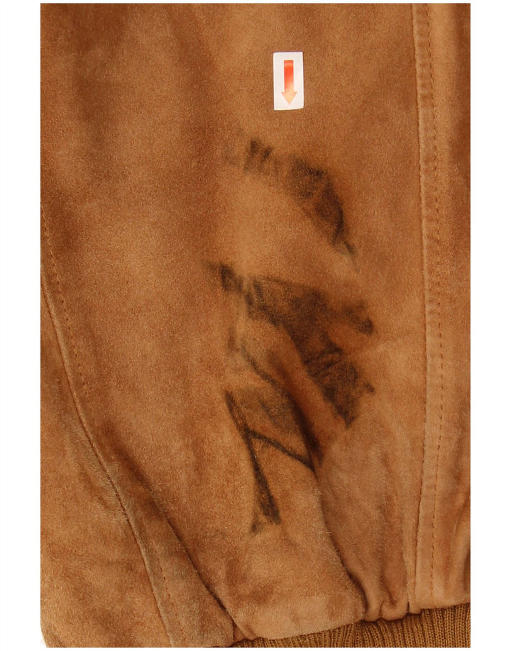 Vintage Mens Suede Bomber Jacket IT 54 2XL Brown Leather