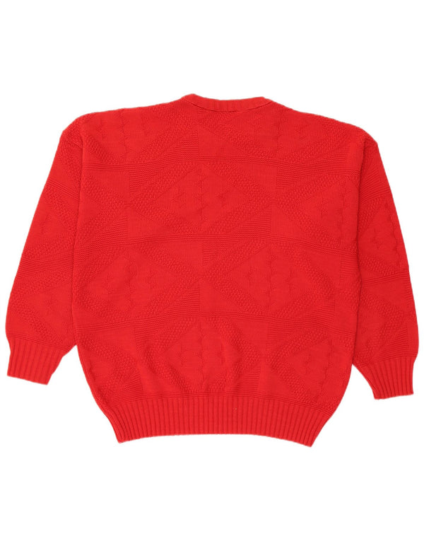 vintage Womens Crew Neck Jumper Sweater UK 16 Grand Rouge Géométrique