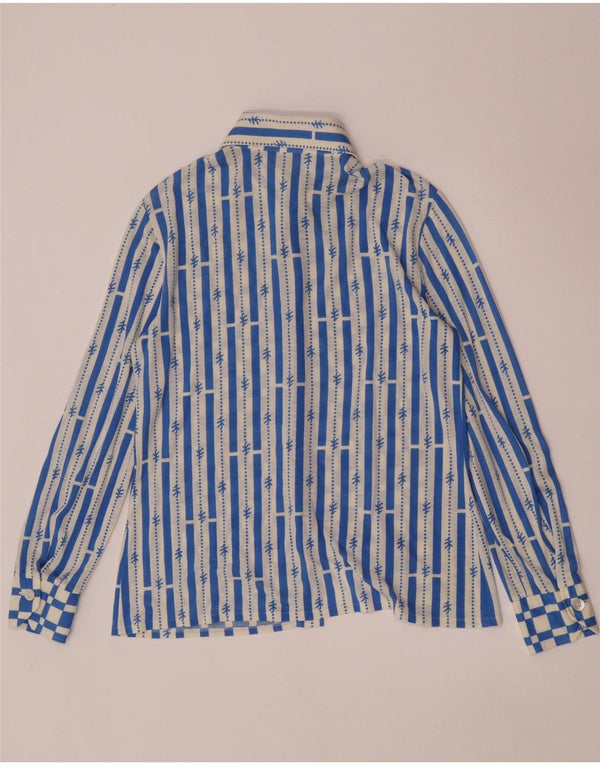 vintage Femme Chemise Blouse UK 12 Moyen Bleu Géométrique Polyacrylique