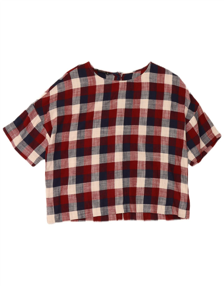 ZARA Womens Oversized Blouse Top UK 10 Small Multicoloured Check Cotton