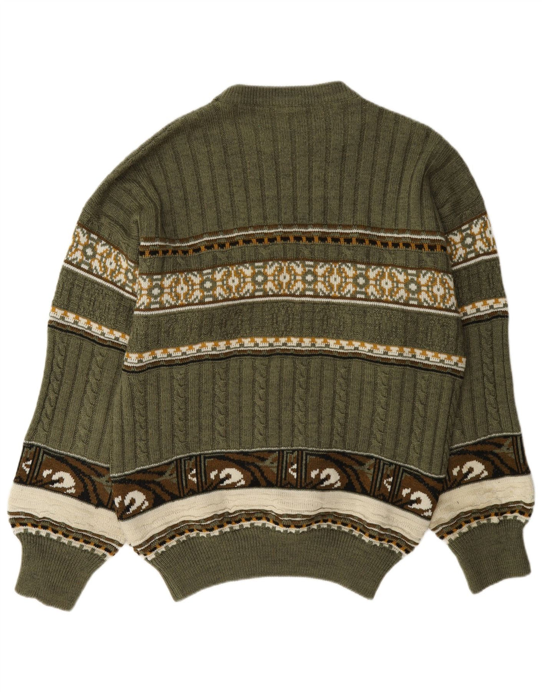 Vintage sweater med rund hals til mænd Medium Green Fair Isle