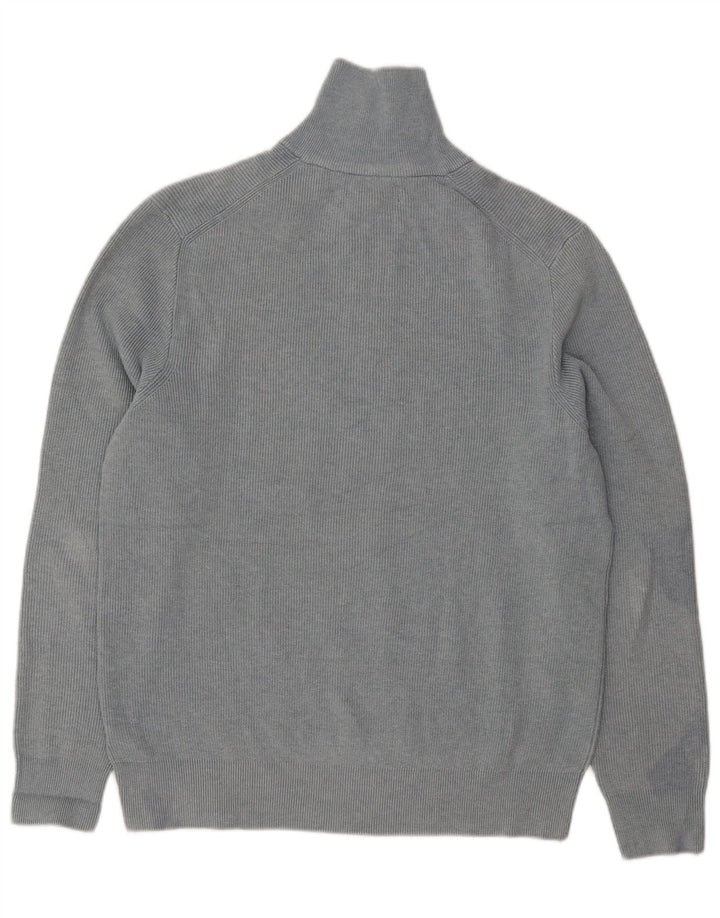 Marks & Spencer Herren-Pullover mit Reißverschluss am Hals, groß, aus blauem Polyester