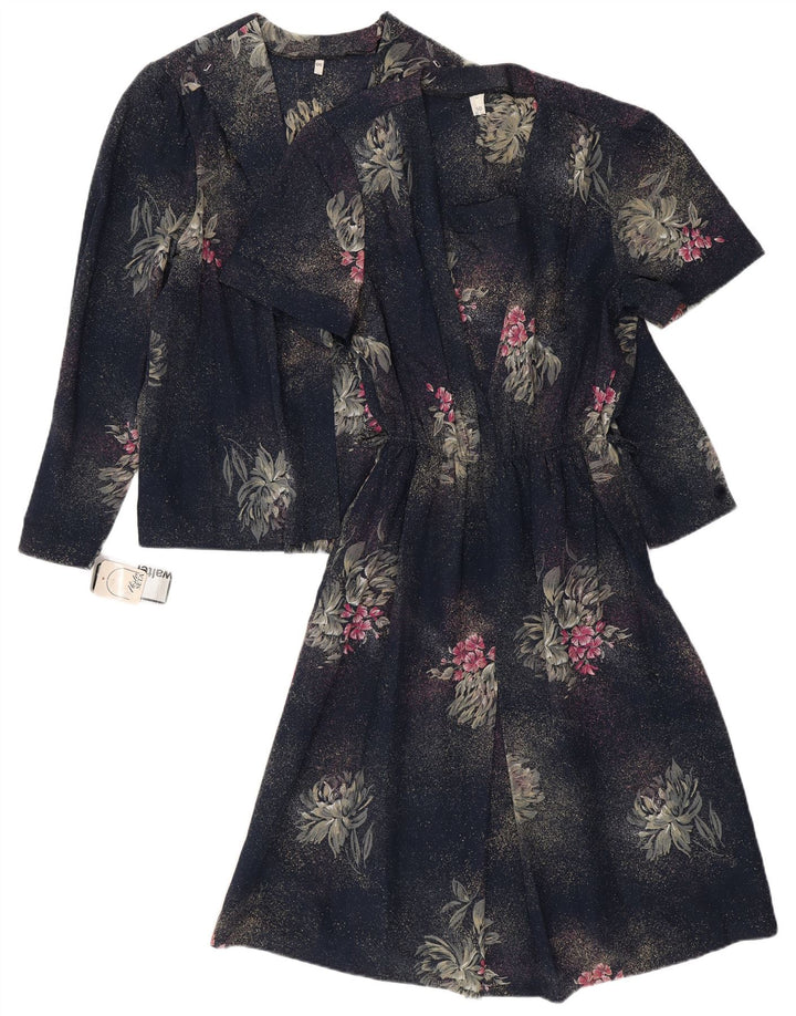 VINTAGE Womens 2 Piece Set IT 50 XL Navy Blue Floral Polyester