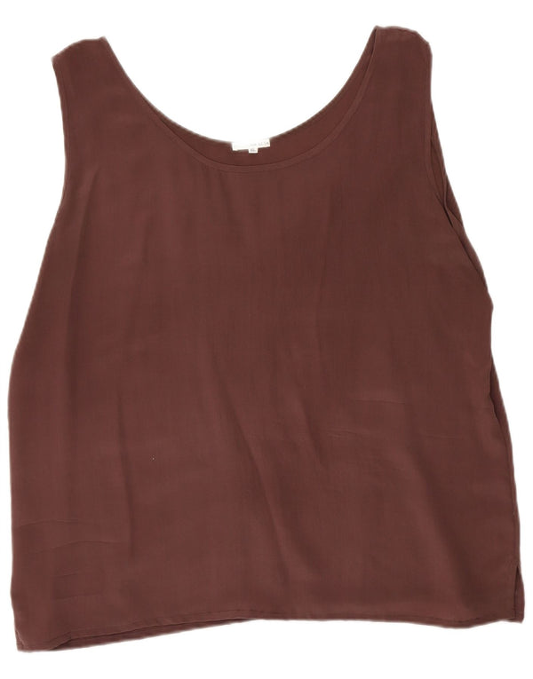 Damska bluzka bez rękawów w stylu vintage, UK 18 XL, brązowy jedwab