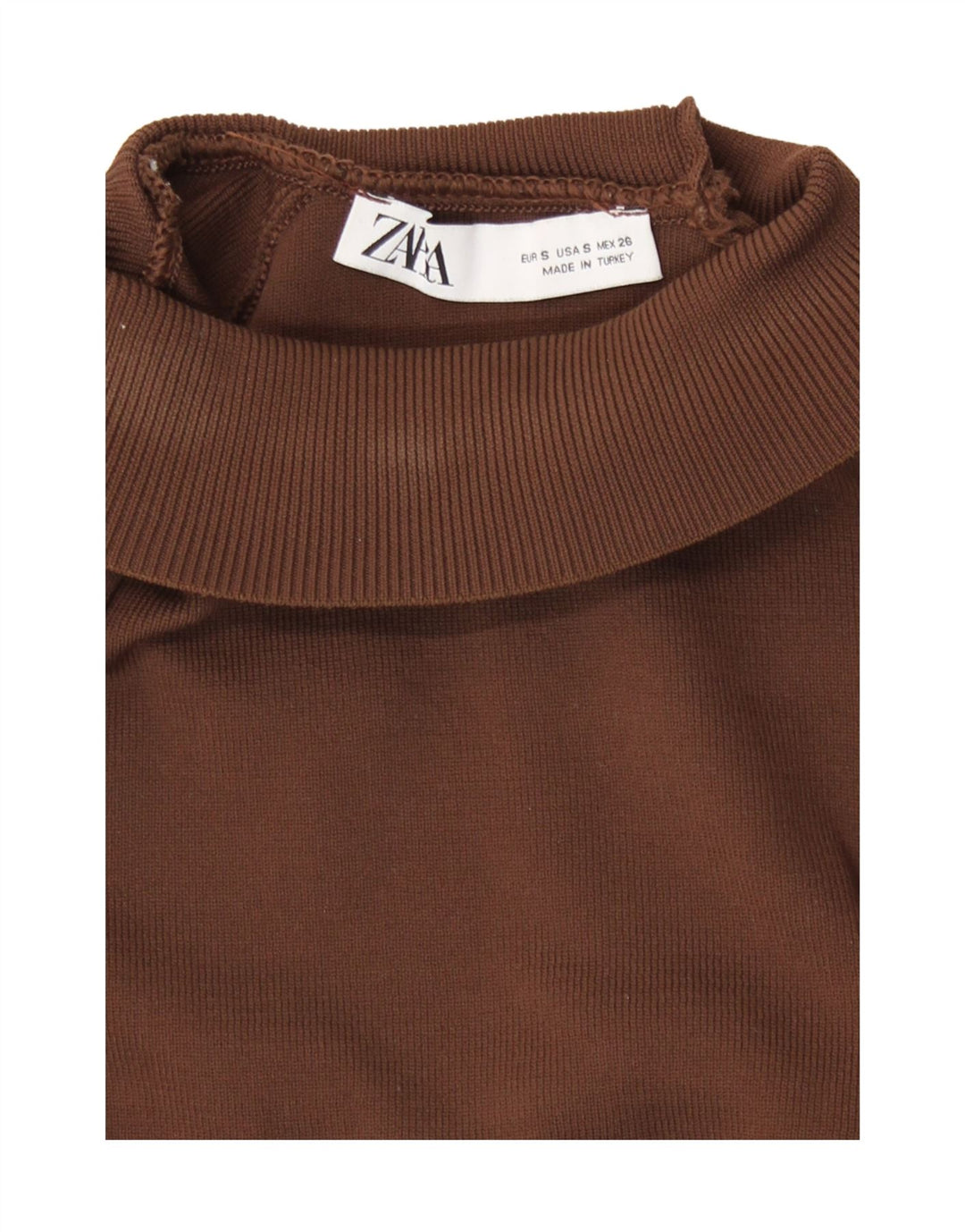 Zara Womens Crop Turtle Neck Jumper Sweater UK 10 Small Brown
