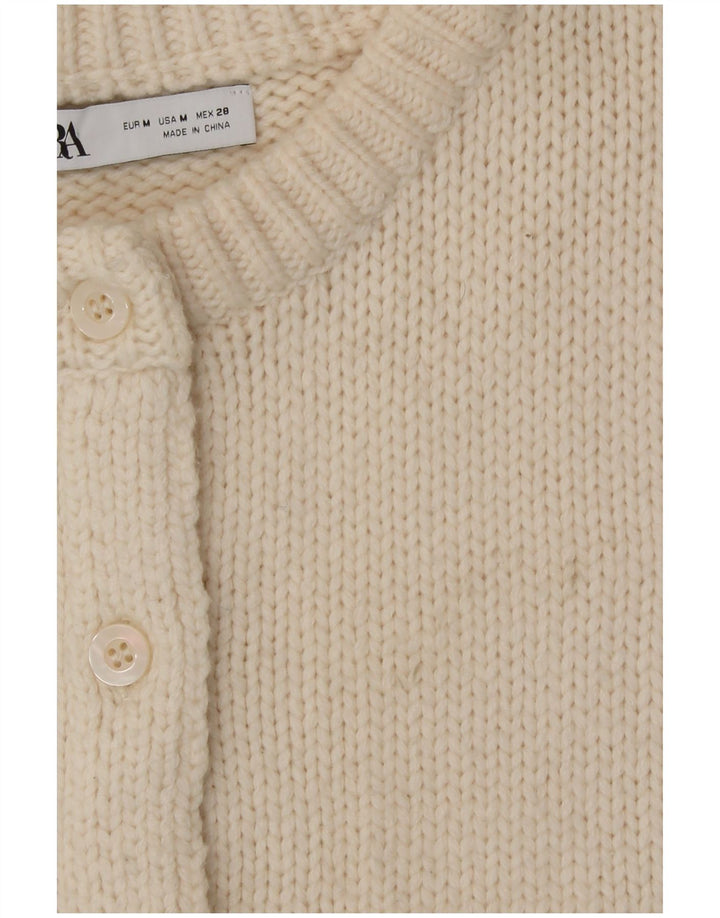Zara Womens Crop Cardigan Sweater UK 12 Medium Off White Polyamid