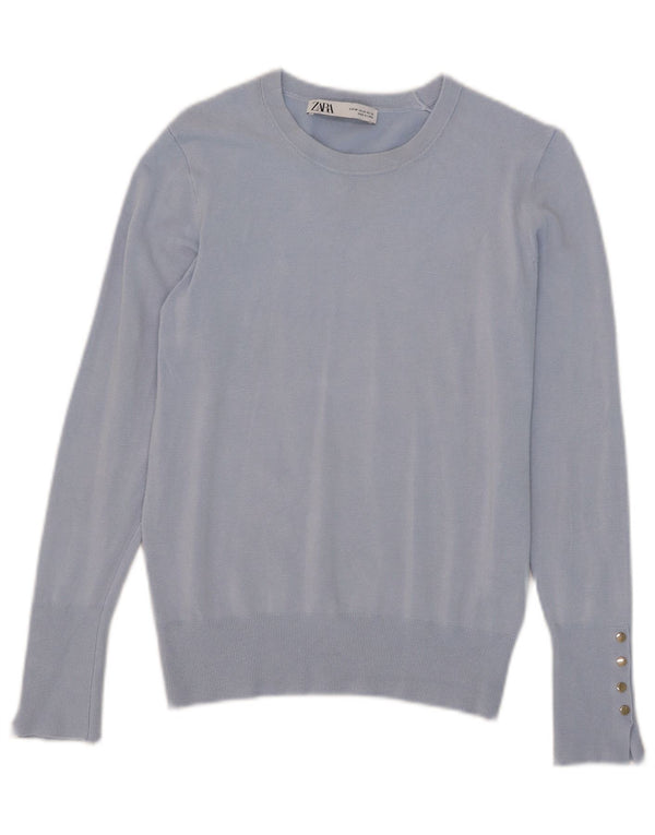 Zara Womens Boat Neck Jumper Sweater UK 12 Medium Blue Viscose