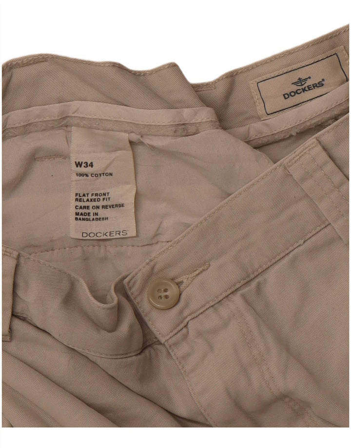 DOCKERS Womens Relaxed Fit Cargo Shorts W34 Large  Beige Cotton