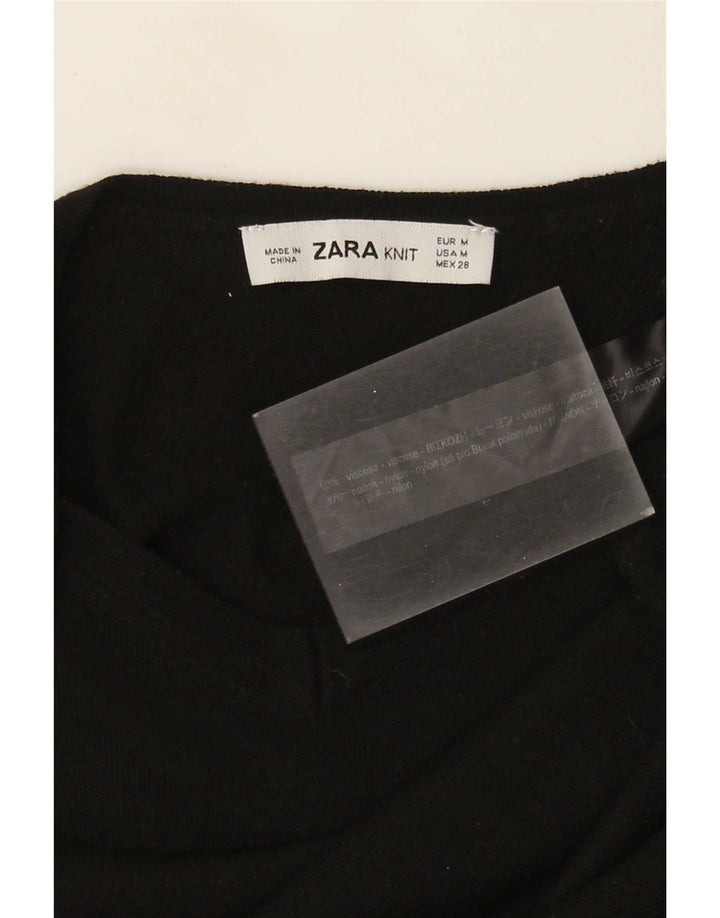 Zara Womens V-Neck Jumper Sweater UK 12 Medium Black Viscose