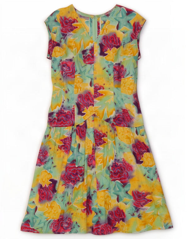 vintage Femme Robe A-Line sans manches UK 12 Moyen Multicolore Floral