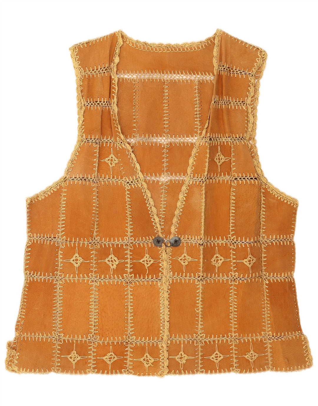 Colete de camurça vintage feminino XL marrom patchwork