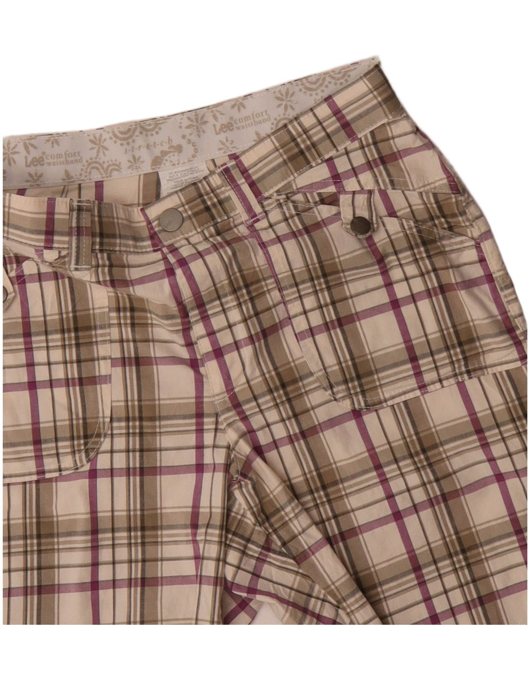 Lee Womens Casual Shorts US 8 Medium W30  Beige Check Cotton