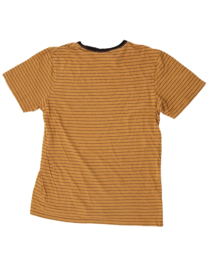 Volcom Mens T-Shirt Top Medium Yellow Striped Cotton