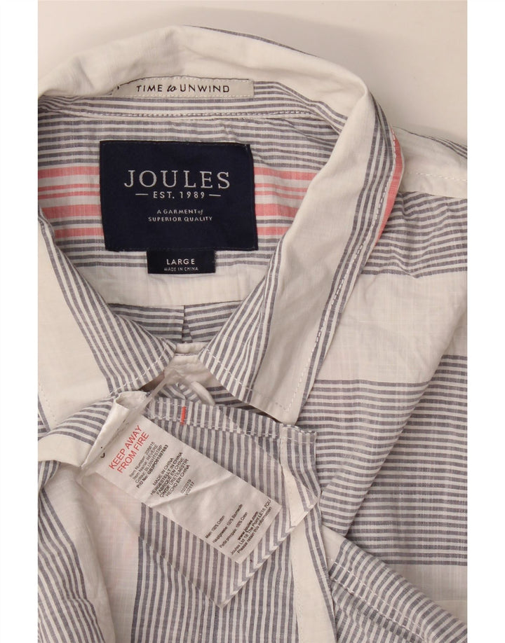 Joules Mens Short Sleeve Shirt Large Blue Striped Cotton