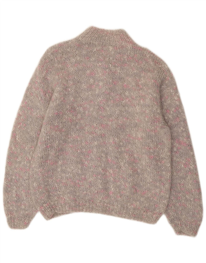 VINTAGE Womens Button Neck Jumper Sweater UK 14 Large Grey Flecked