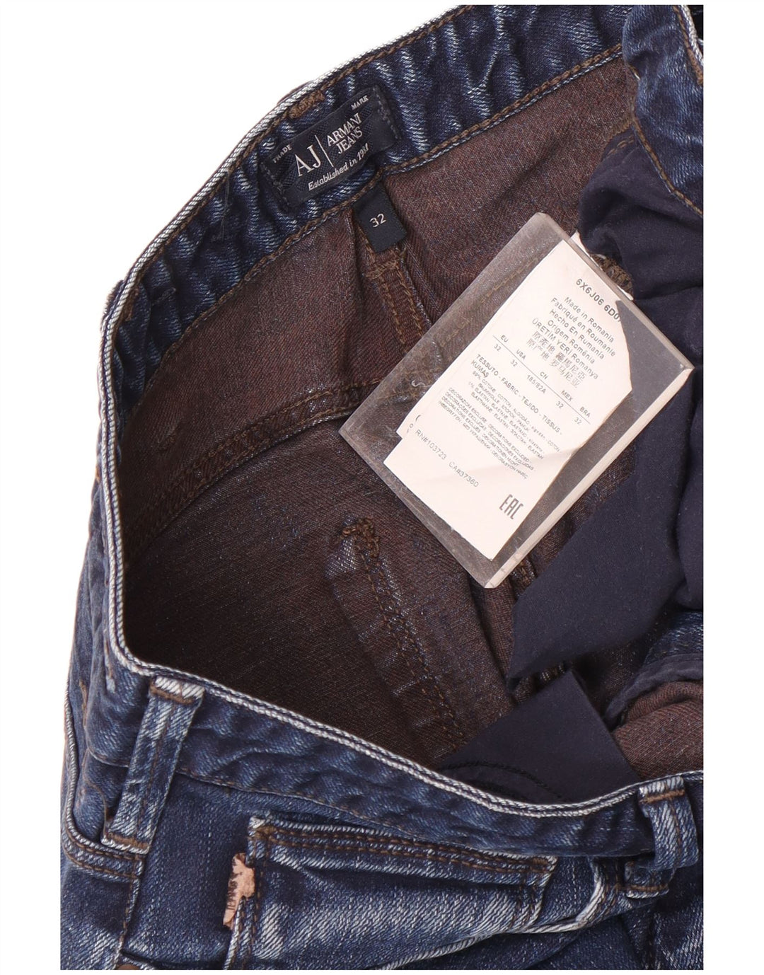 Armani Mens Slim Jeans W32 L32 Navy Blue Cotton