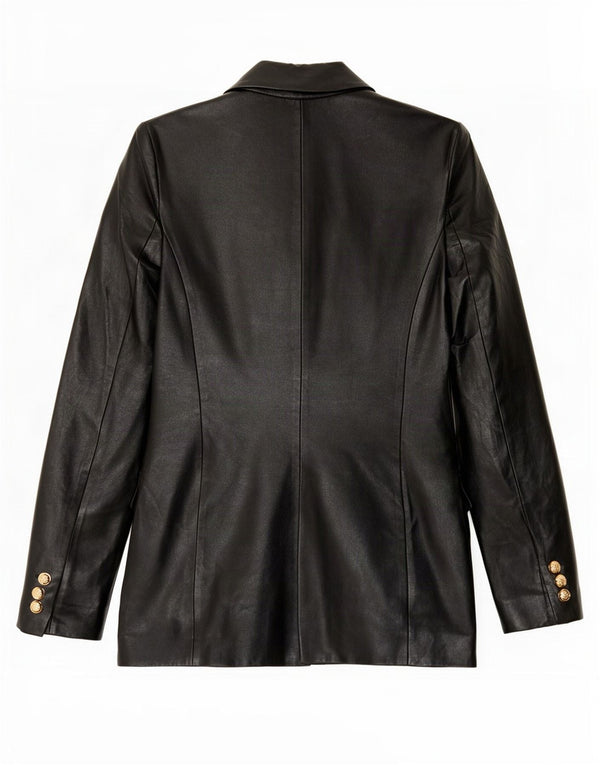 Zara Womens Double Breasted Faux Leather Blazer Jacket UK 6 XS Black