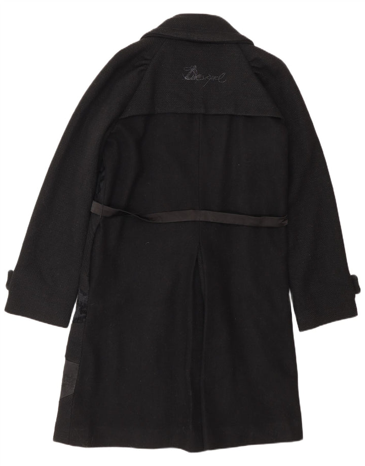 Desigual Womens Overcoat EU 44 XL Black Floral Wool