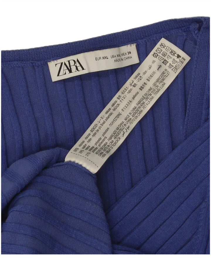 Zara Womens Top 3/4 Sleeve UK 20 2XL Blue Viscose