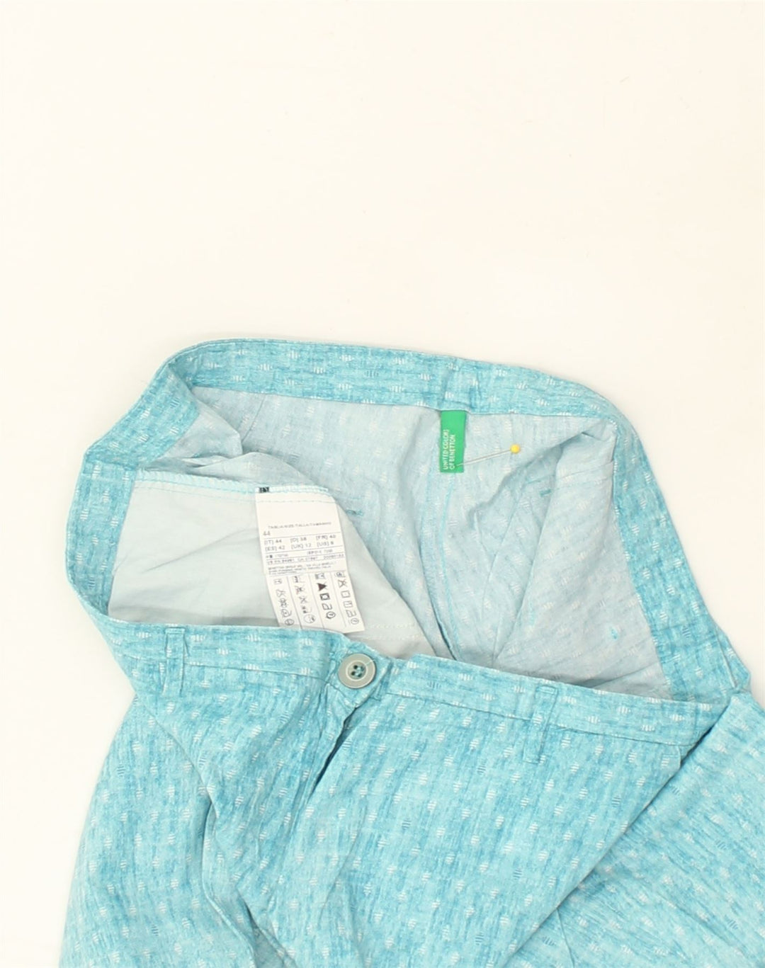 BENETTON Womens Slim Casual Trousers UK 12 Medium W32 L29  Blue Spotted | Vintage Benetton | Thrift | Second-Hand Benetton | Used Clothing | Messina Hembry 