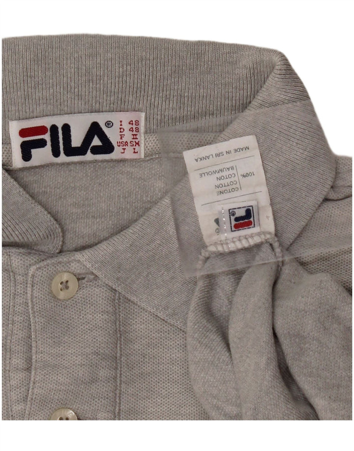 FILA Mens Long Sleeve Polo Shirt IT 48 Medium Grey Cotton