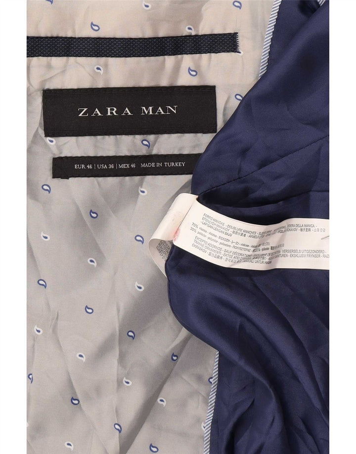 Zara Veste Blazer 2 Boutons Homme EU 46 Petit Bleu Marine Viscose