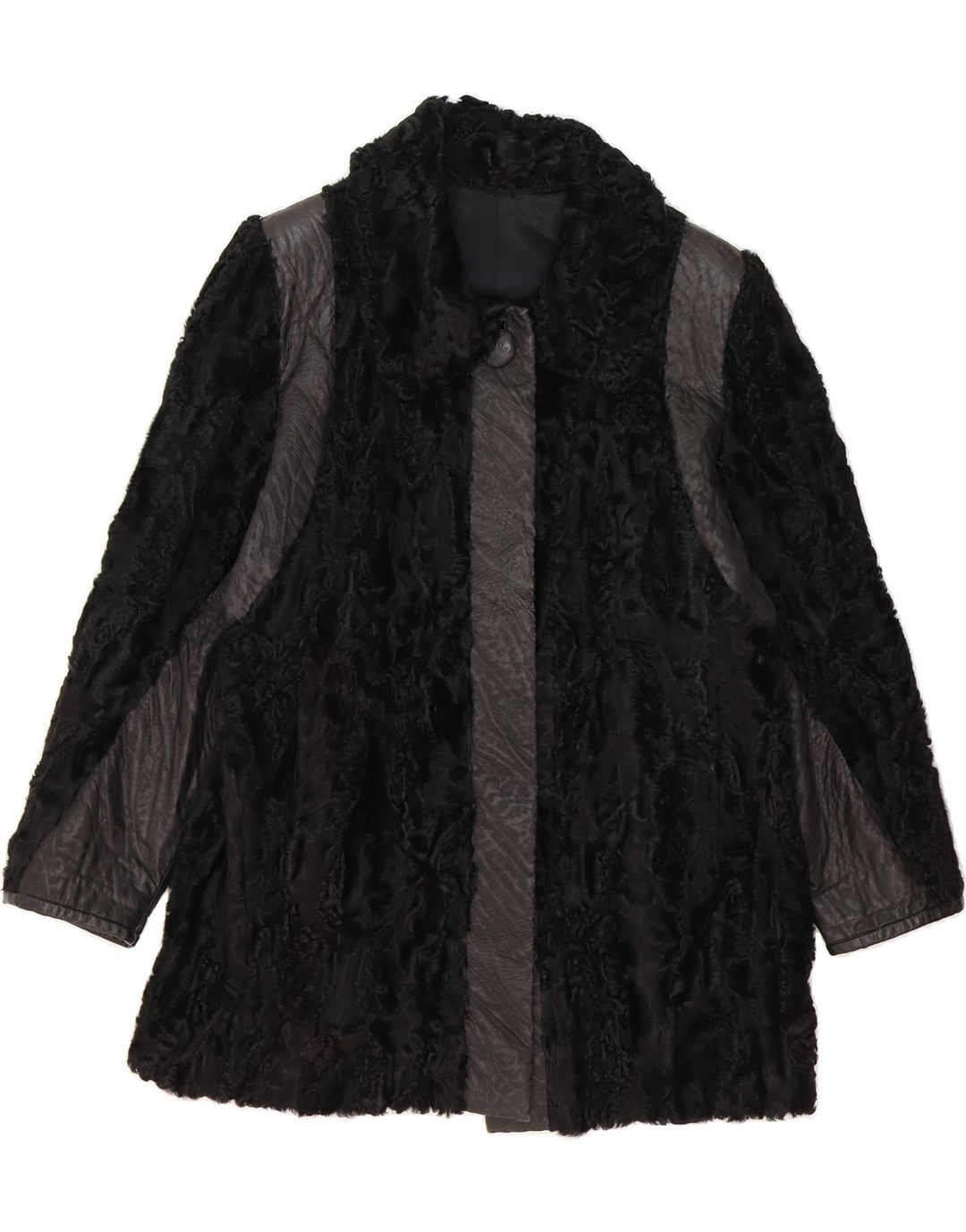 VINTAGE Womens Faux Fur Overcoat UK 14 Medium Black Vintage Vintage and Second-Hand Vintage from Messina Hembry 