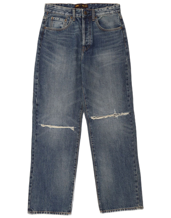 Lee Mens Distressed Straight Jeans EU 34 XS W24 L30 Plavi pamuk