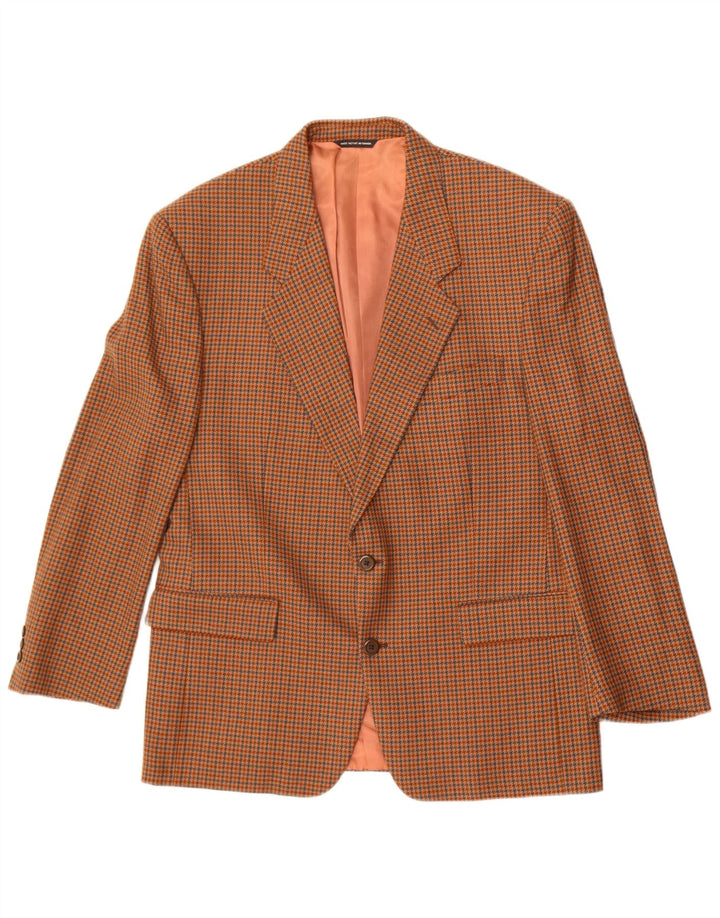 Vintage Mens 2 Button Blazer Jacket UK 38 Medium Brown Houndstooth Wool