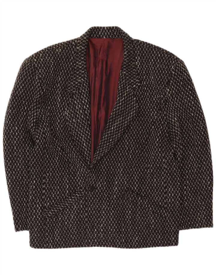 Giacca blazer da uomo a 1 bottone Manhattan UK 40 grande lana a quadri neri
