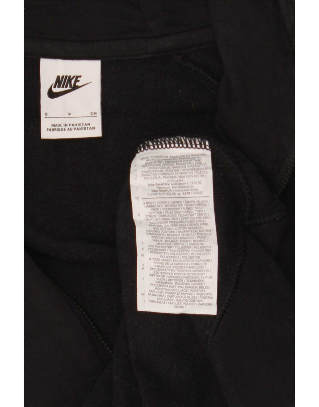 Felpa con cappuccio e zip Nike da uomo piccola in cotone nero