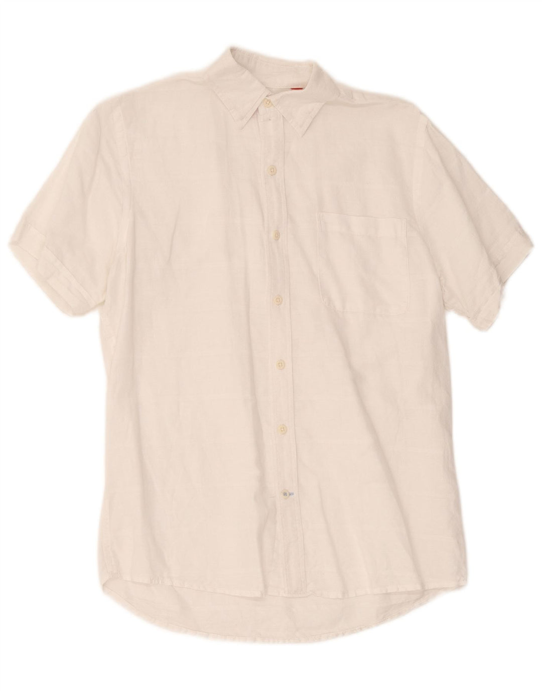 Izod Mens Short Sleeve Shirt Medium White Striped Linen