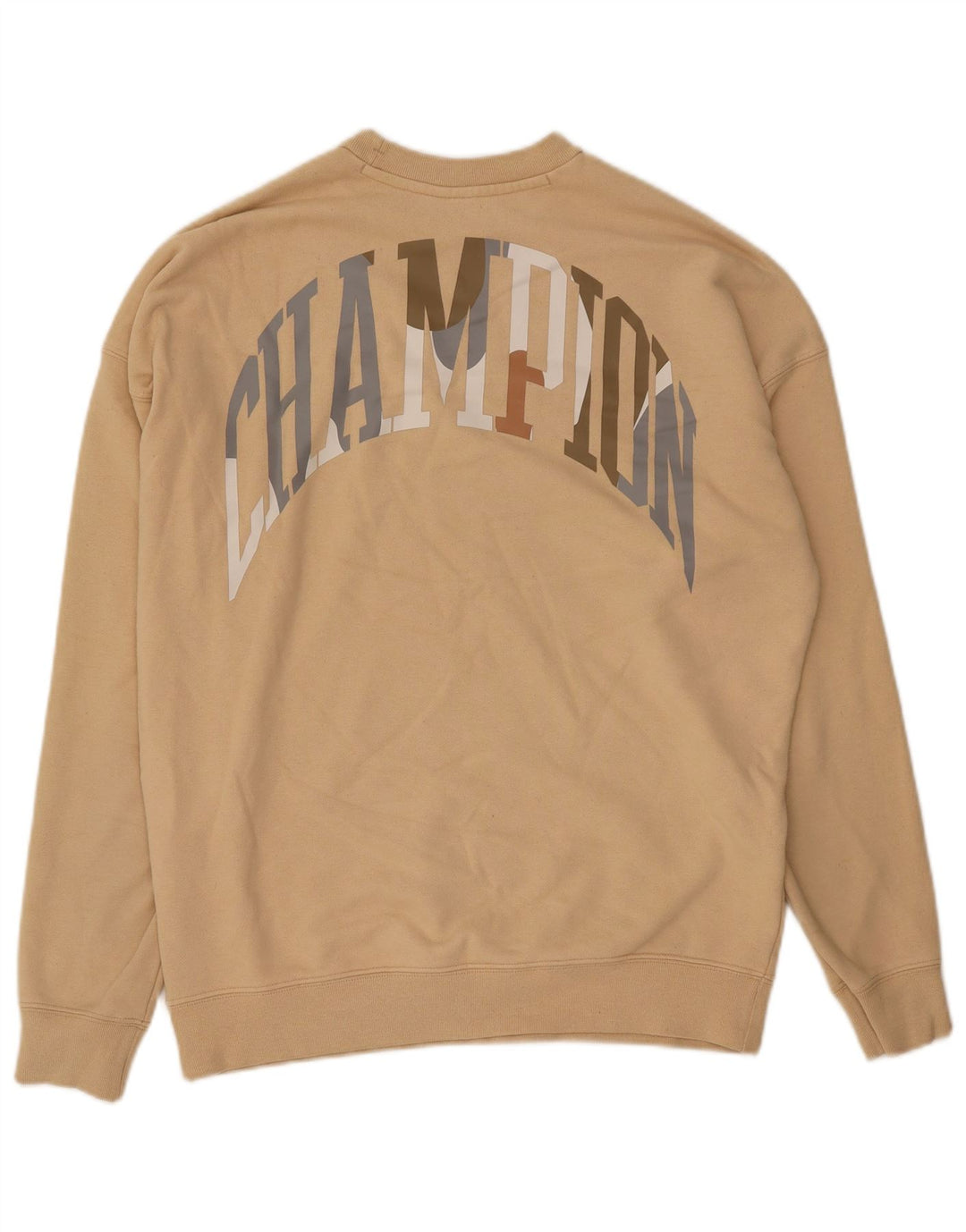 CHAMPION Mens Graphic Sweatshirt Jumper Small Beige Cotton