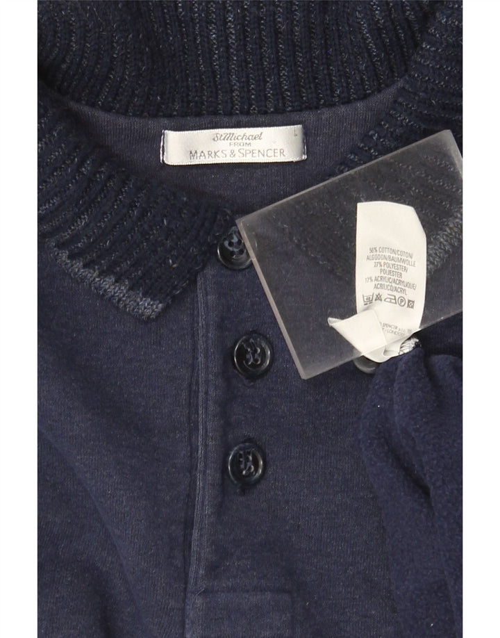 Marks & Spencer Mens Polo Neck Sweatshirt Jumper Large Navy Blue Striped