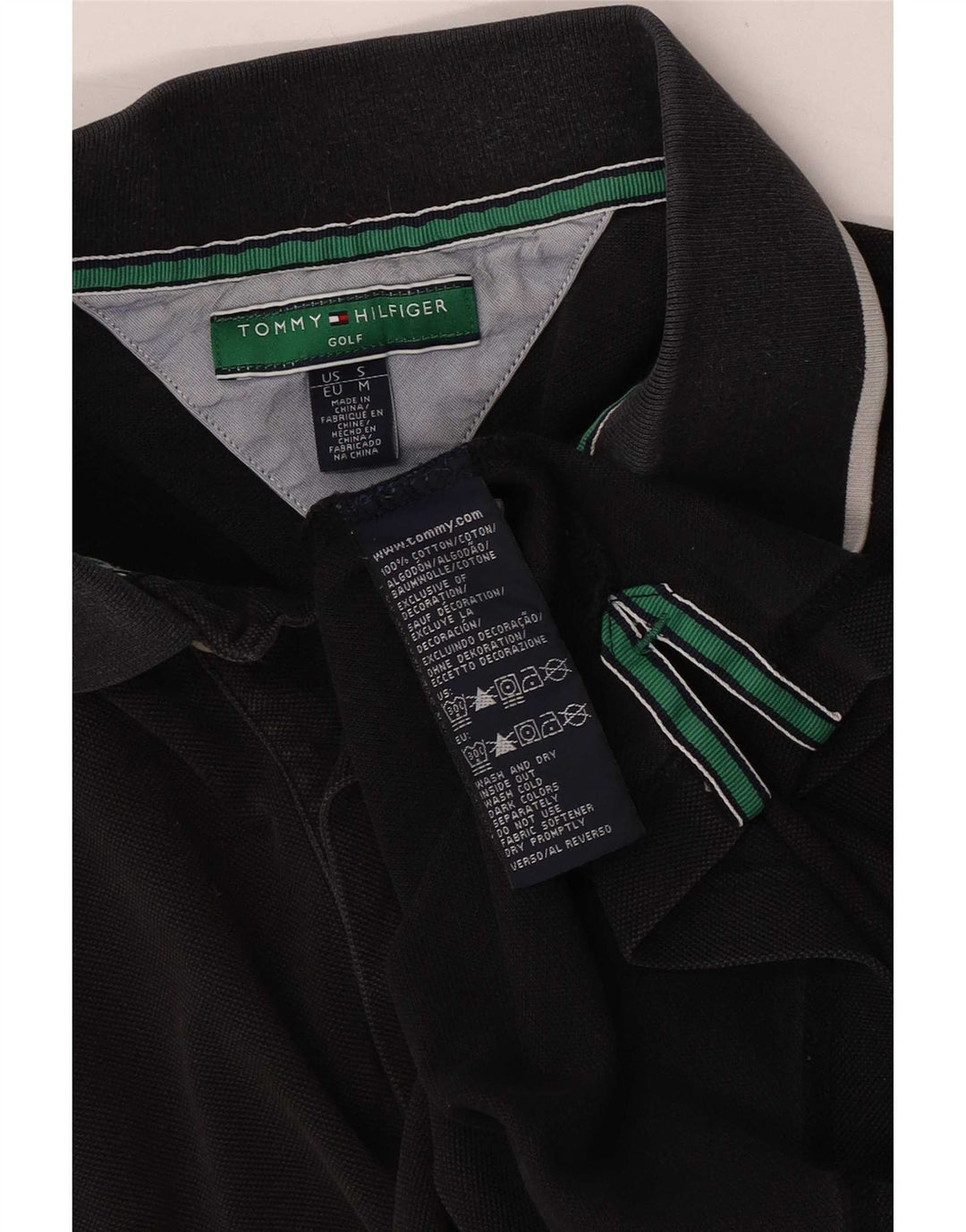 Tommy Hilfiger Mens Polo Shirt Medium Black Striped Cotton