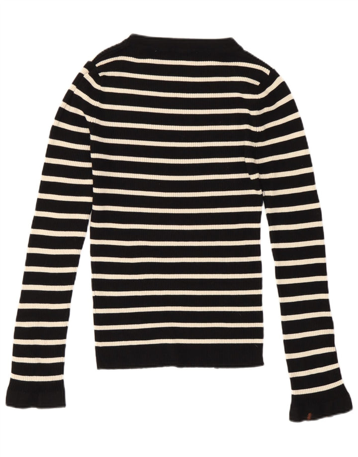 Zara Womens Top Long Sleeve UK 10 Small Black Striped Viscose