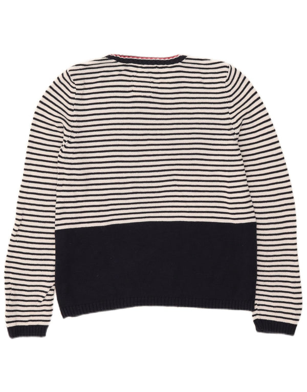 Superdry Womens Crew Neck Jumper Sweater UK 16 Large Navy Blue Striped