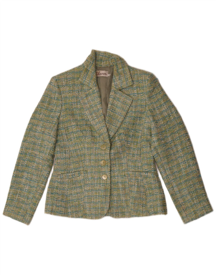Vintage mujer 3 botones Blazer chaqueta IT 40 pequeño verde comprobar poliéster