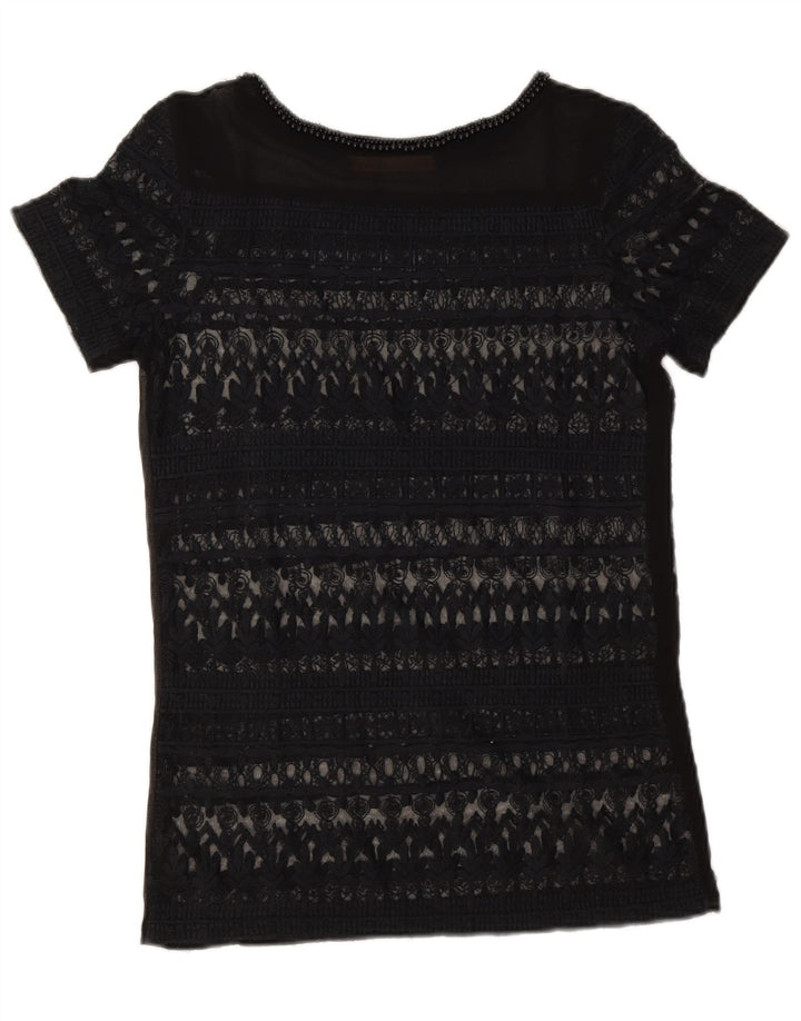 Zara Womens Lace See Through Top UK 6 XS Navy Blue