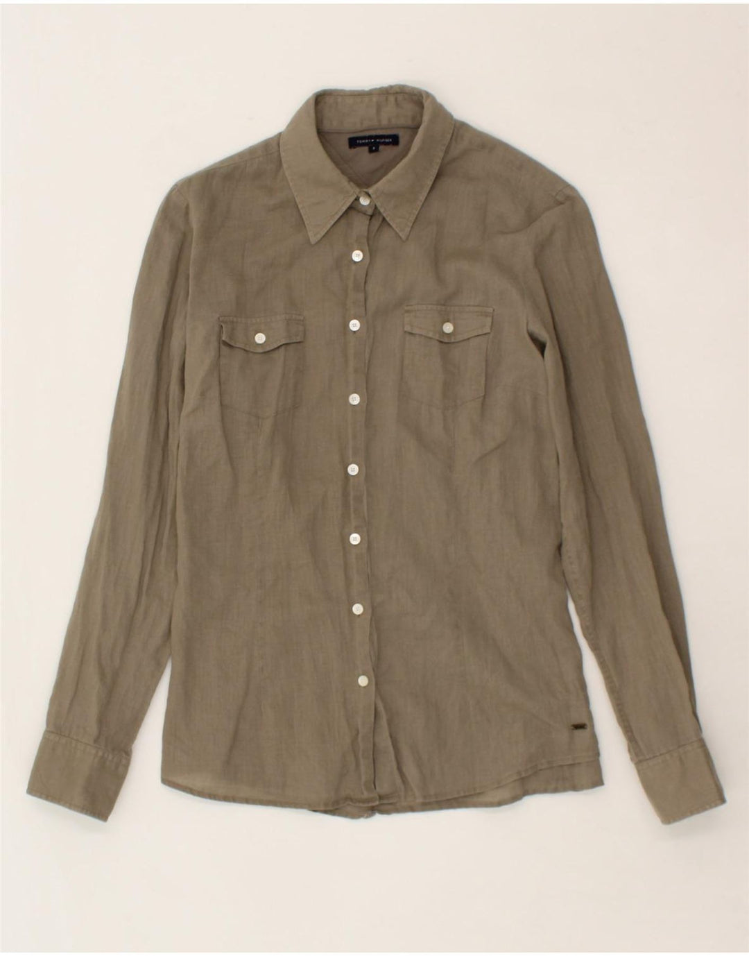 TOMMY HILFIGER Womens Shirt US 8 Medium Khaki Vintage Tommy Hilfiger and Second-Hand Tommy Hilfiger from Messina Hembry 