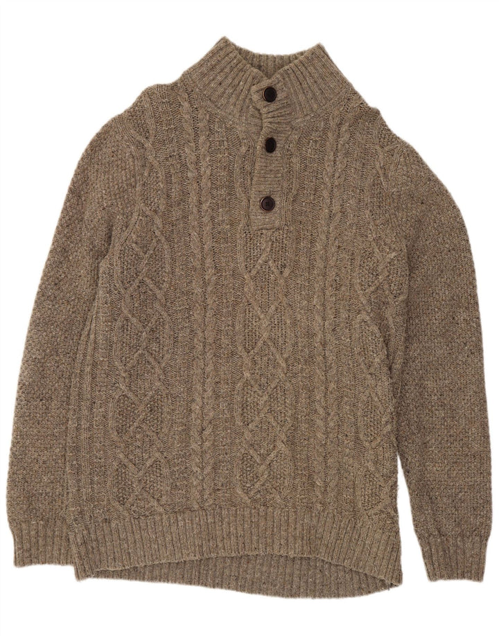 Fat Face Herre Button Neck Jumper Sweater XL Brun Flecked Wool