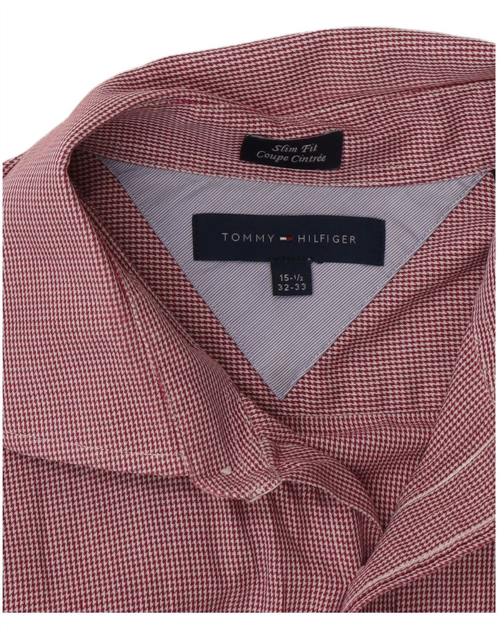Tommy Hilfiger Mens Slim Fit Shirt Size 15 1/2 Medium Red Check