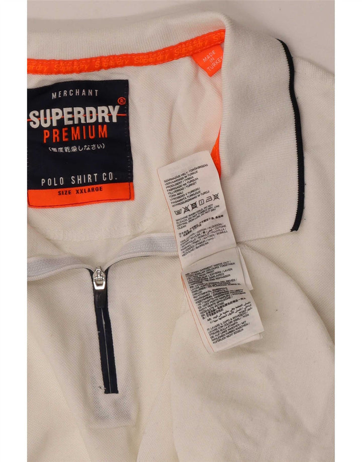 Superdry Mens Polo Shirt 2XL White Striped Cotton