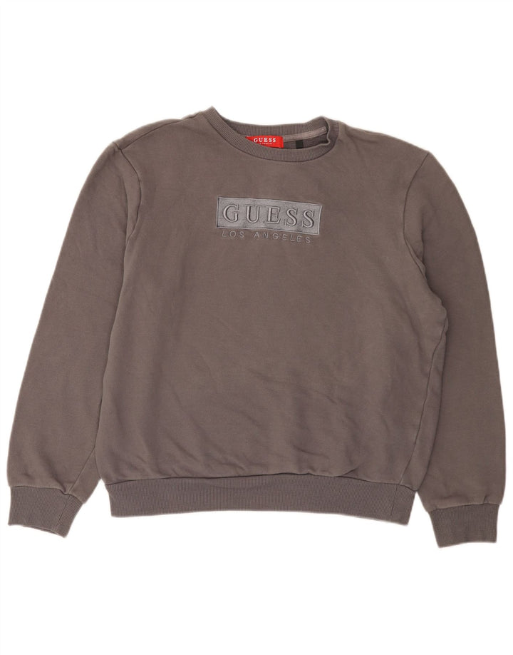 Guess Womens Graphic Oversized Sweatshirt Jumper UK 10 Small Grey Cotton