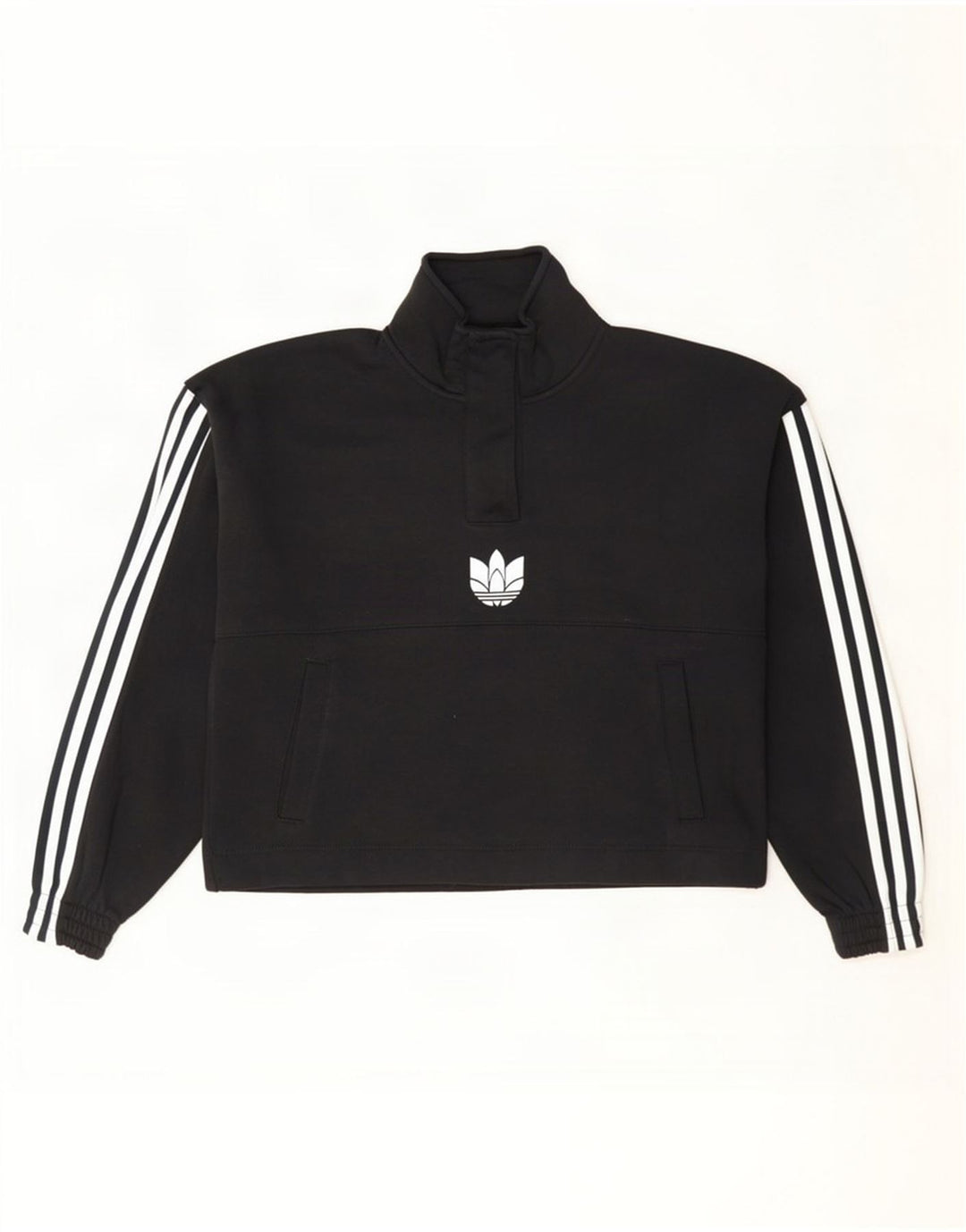 Felpa Adidas da donna oversize con collo corto e bottoni, maglione UK 8, piccola, nera